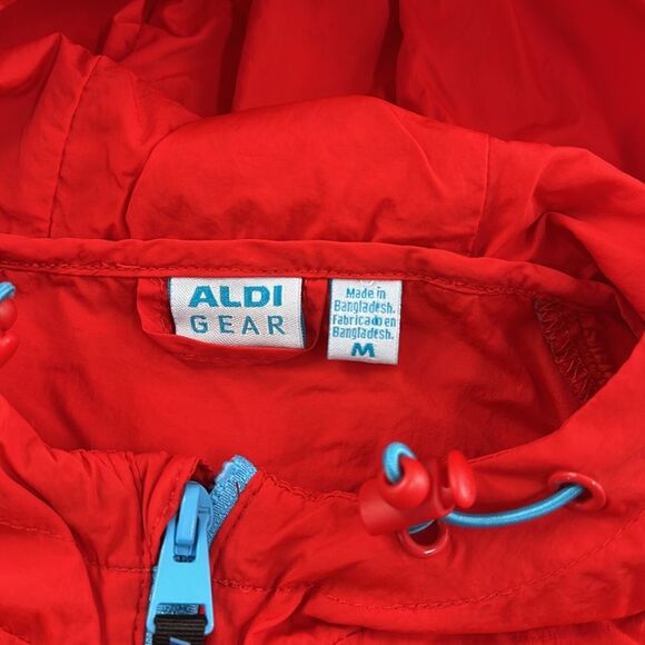 Aldi Gear Jacket Medium Red Orange Blue Hooded Full Zip Windbreaker - Picture 6 of 10
